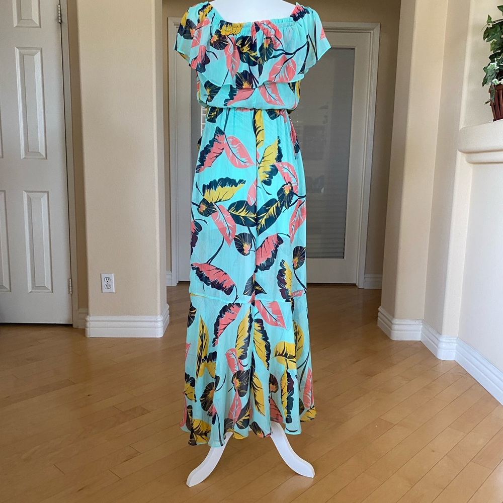 Express Boho Blue and Pink Asymmetrical Ruffled Sundress
